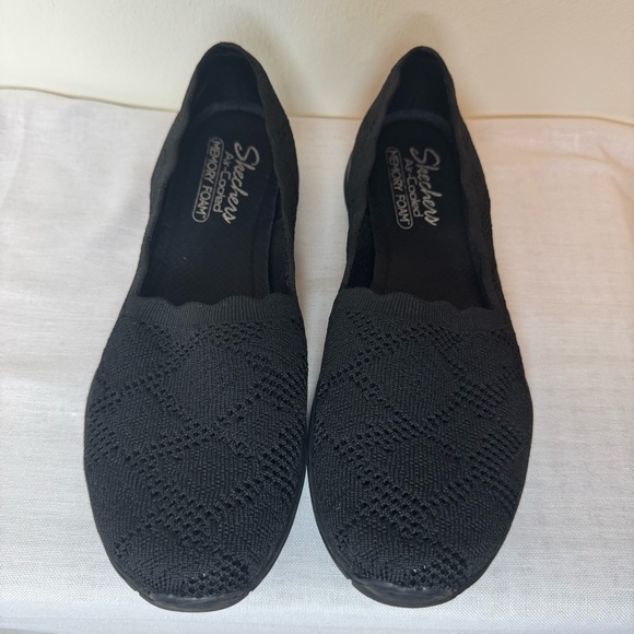 Skechers Black Knit Scallop Loafer Summer Flat Slip-On Flats Woven Office 0038* - Picture 1 of 13